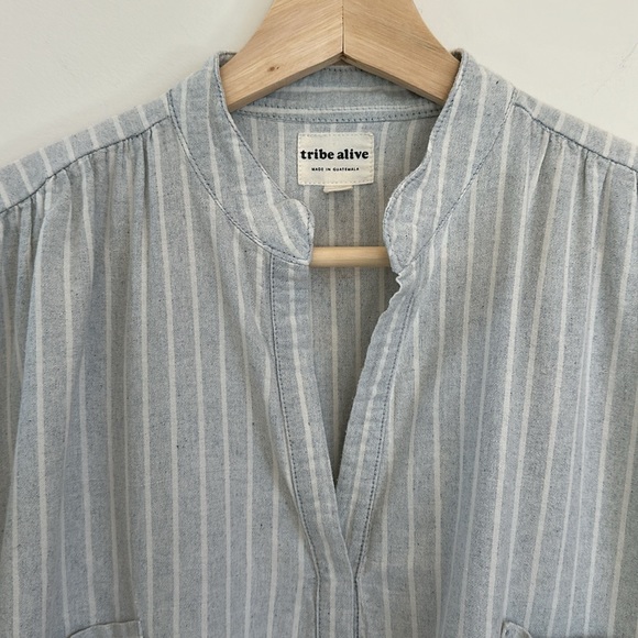 Tribe Alive Striped Split-Neck Top (S) - Picture 7 of 11